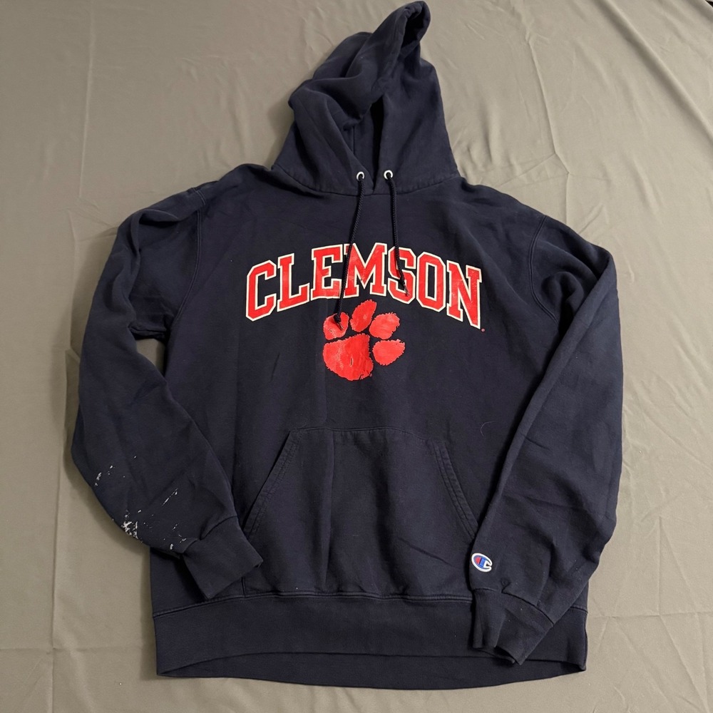 Champion CLEMSON TIGERS Navy Team NCAA Hooded‎ Hoodie Sweatshirt Men's Medium